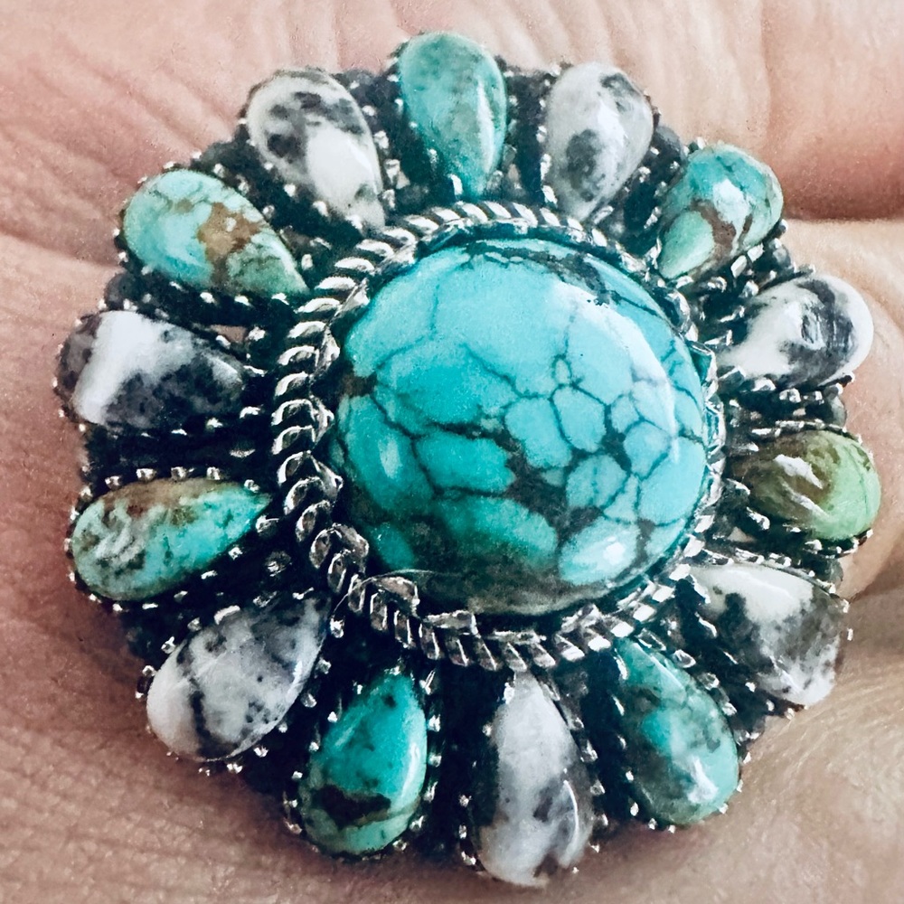 Blue Moon Turquoise and White Buffalo Gemstone Ring in Sterling Silver Sz 7 NWT